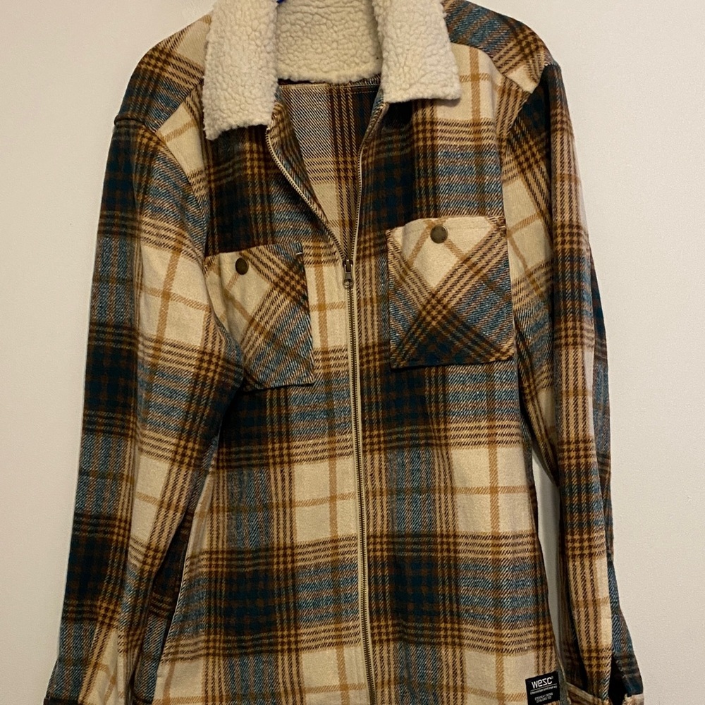 Wesc Plaid Teddy Jacket with Cream Collar